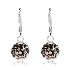 Kuleczkowe kolczyki ze srebra 925, czarna powierzchnia, stalowo szare kryształki, 8 mm