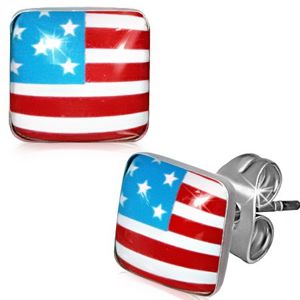 Kwadratowe stalowe kolczyki - flaga USA