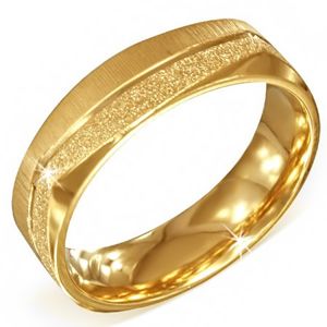 Kwadratowy złoty pierścionek ze stali - piaskowany i satynowy pas - Rozmiar : 67