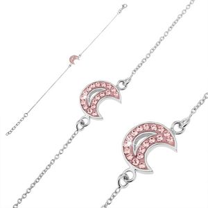 Łańcuszek na rękę ze srebra 925 - księżyc z różowymi cyrkoniami