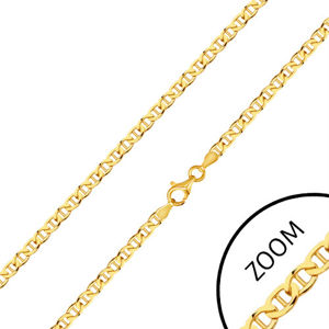 Łańcuszek z żółtego 14K złota - płaskie eliptyczne oczka, pałeczka na środku, 600 mm
