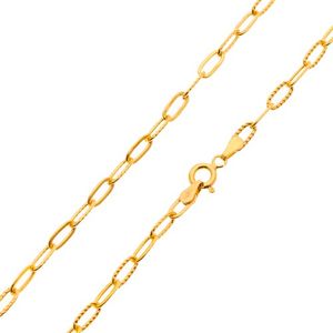 Łańcuszek z żółtego złota 585 -gładkie i ząbkowane większe owalne ogniwa , 450 mm
