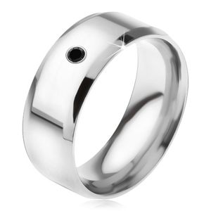 Lśniący lustrzany pierścionek ze stali 316L, czarny kamyczek - Rozmiar : 57