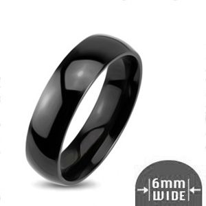 Lśniący metalowy pierścionek - gładka zaoblona obrączka koloru czarnego - Rozmiar : 53