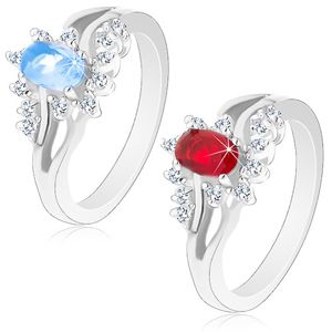 Lśniący pierścionek w srebrnym odcieniu z rozdwojonymi ramionami, wyszlifowane cyrkonie - Rozmiar : 52, Kolor: Czerwony