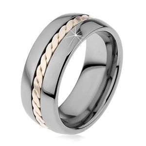 Lśniący pierścionek z wolframu z plecionym wzorem srebrnego koloru, 8 mm - Rozmiar : 54