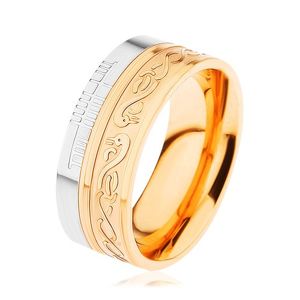 Lśniący pierścionek ze stali 316L, złoty i srebrny kolor, spirala, wąż, nacięcia - Rozmiar : 54