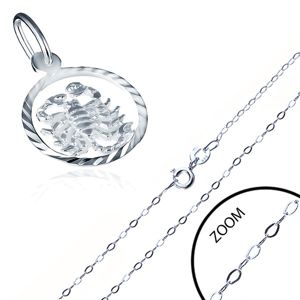Lśniący srebrny łańcuszek 925 z zawieszką - znak Zodiaku SKORPION