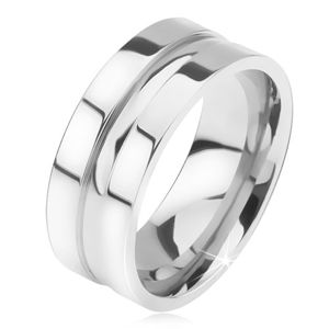 Lśniący stalowy pierścionek, równa powierzchnia, zaokrąglony środkowy pasek - Rozmiar : 63