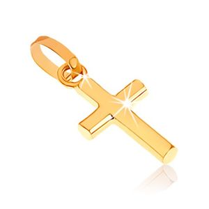Lśniący wisiorek z żółtego złota 375, mały krzyż łaciński