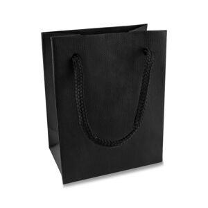 Mała upominkowa torebka z papieru - czarna, wzór w kratkę, matowa