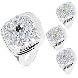 Masywny pierścionek srebrnego koloru, romb ozdobiony błyszczącymi cyrkoniami - Rozmiar : 54, Kolor: Różowy