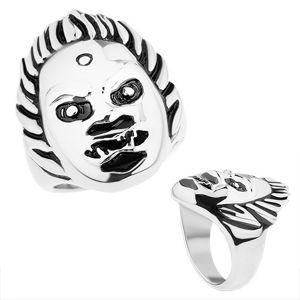 Masywny stalowy pierścionek, lśniąca powierzchnia, twarz demona, srebrny odcień  - Rozmiar : 65