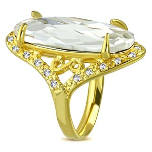 Masywny stalowy pierścionek o złotym kolorze - bezbarwna przycinana cyrkonia, symbol nieskonczoności - Rozmiar : 56