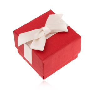 Matowe czerwone pudełeczko na pierścionek, wisiorek lub kolczyki, kremowa kokarda