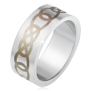 Matowy stalowy pierścionek srebrnego koloru, szary ornament z zarysów łez - Rozmiar : 58