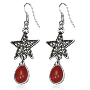 Metalowe kolczyki - pięcioramienna gwiazda z cyrkoniami i czerwony kamień