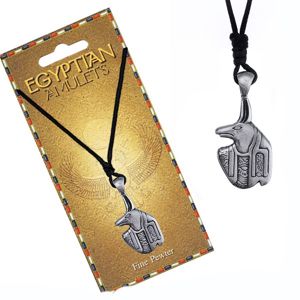Naszyjnik - czarny sznurek, metalowa zawieszka, egipski amulet Anubis