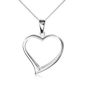 Naszyjnik srebro 925 - łańcuszek, zarys asymetrycznego serca, cyrkonia