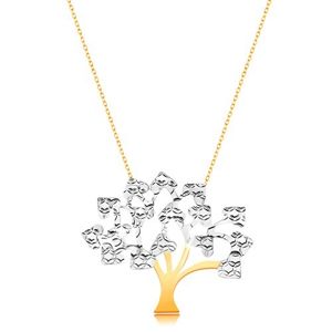 Naszyjnik z kombinowanego 14K złota - drzewa życia z liśćmi w kształcie serca