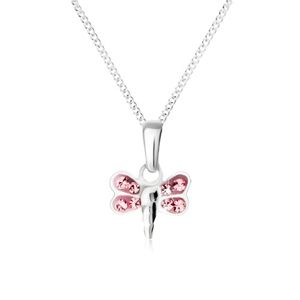 Naszyjnik z wisiorkiem - ważka z różowymi cyrkoniowymi skrzydłami, srebro 925
