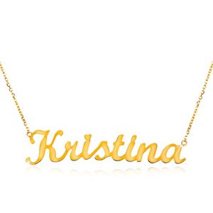Naszyjnik z żółtego 585 złota - cienki łańcuszek, lśniąca zawieszka - imię Kristina
