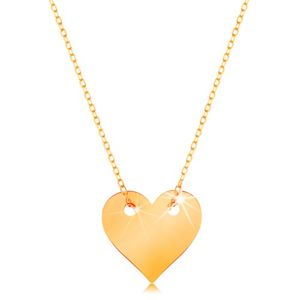 Naszyjnik z żółtego 585 złota - małe symetryczne płaskie serce, subtelny łańcuszek