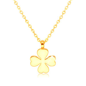 Naszyjnik z żółtego złota 585 - czterolistna koniczynka z serduszkami, symbol szczęścia