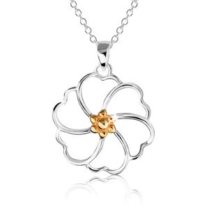 Naszyjnik ze srebra 925 - kontury kwiatu ze środkiem złotego koloru