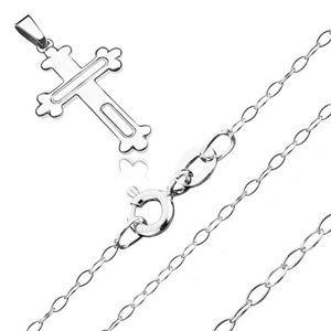 Naszyjnik ze srebra 925 - krzyż z koniczynami i wyżłobionymi owalami, lśniący łańcuszek