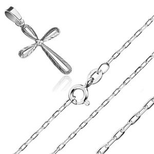 Naszyjnik ze srebra 925 - łańcuszek i wisiorek krzyż o krawędziach z rowkami