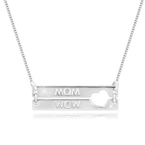 Naszyjnik ze srebra 925 - prostokąt z wyciętym sercem, napis "MOM"