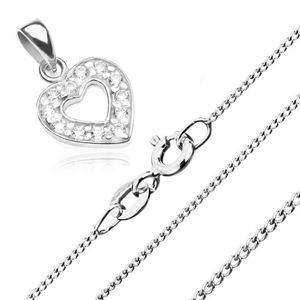 Naszyjnik ze srebra 925, cyrkoniowy zarys serca i lśniący łańcuszek