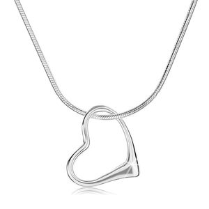 Naszyjnik ze srebra 925, gruby łańcuszek - żmijka, zarys niesymetrycznego serca