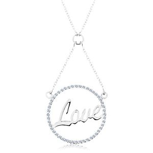 Naszyjnik ze srebra 925, łańcuszek i zawieszka - cyrkoniowe kółko, napis Love
