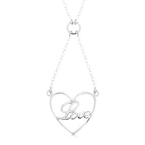 Naszyjnik ze srebra 925, łańcuszek i zawieszka - kontur serca, napis Love