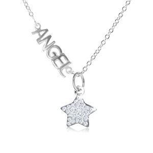 Naszyjnik ze srebra 925, napis "ANGEL", gwiazda z przezroczystych cyrkonii