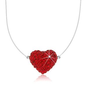 Naszyjnik ze srebra 925, serce czerwonego koloru zdobione kryształkami, stilon