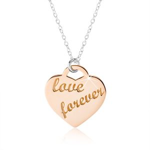Naszyjnik ze srebra 925, serce w miedzianym kolorze, napis "love forever"