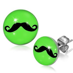 Neonowo zielone okrągłe kolczyki ze stali z wąsami