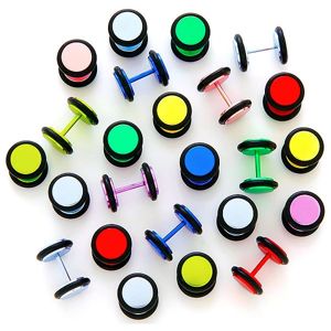 Neonowy fake plug anodyzowany z gumkami - Kolor kolczyka: Jasnozielony