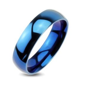 Niebieska metalowa obrączka - gładki pierścionek o lustrzanym połysku - Rozmiar : 49