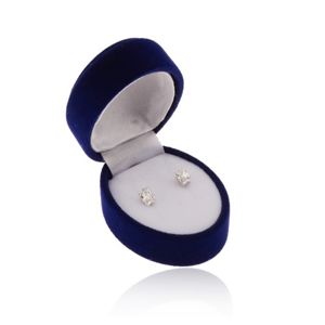 Niebieskie owalne pudełeczko na kolczyki lub dwa pierścionki, powierzchnia z aksamitu