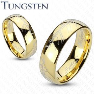 Obrączka Tungsten, zaokrąglona powierzchnia złotego koloru, motyw Władcy Pierścieni, 6 mm  - Rozmiar : 62