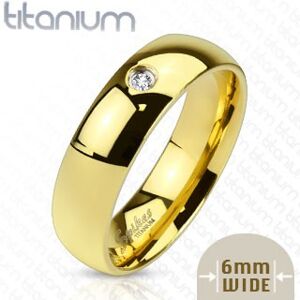 Obrączka z tytanu złotego koloru z cyrkonią, 6 mm - Rozmiar : 55