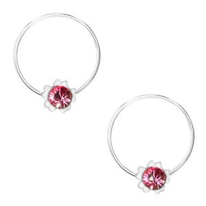 Okrągłe kolczyki ze srebra 925, różowy kwiatek, okrągły Swarovski kryształ