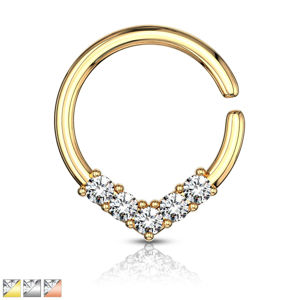 Okrągły piercing do ucha lub nosa - ozdobna korona z cyrkoniami, 1 mm - Kolor kolczyka: Złoty