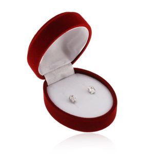 Owalne bordowe pudełeczko na kolczyki, zawieszkę lub dwa pierścionki, aksamitna powierzchnia