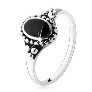 Patynowany pierścionek ze srebra 925, czarny owal, kuleczki, wysoki połysk  - Rozmiar : 52