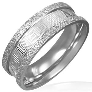 Piaskowany stalowy pierścień - grecki motyw - Rozmiar : 62